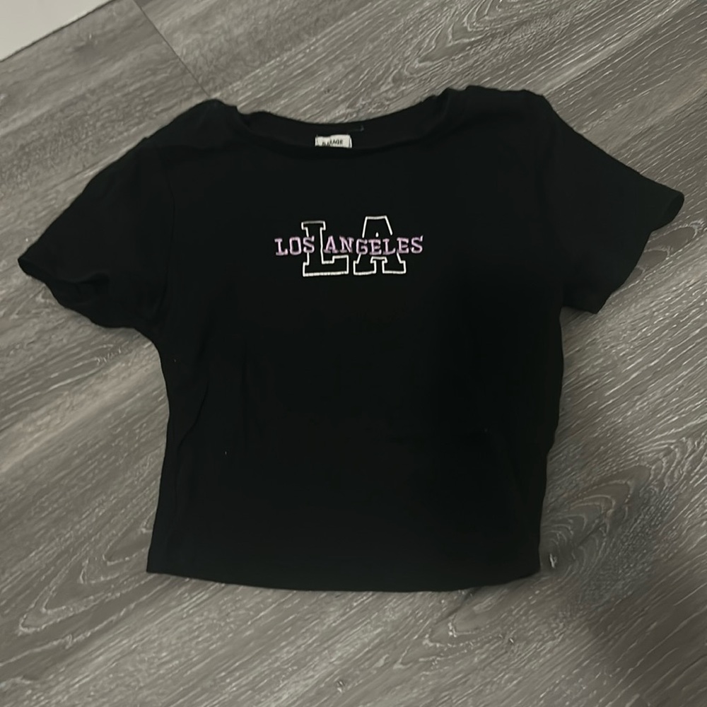 Black crop top that say los Angeles